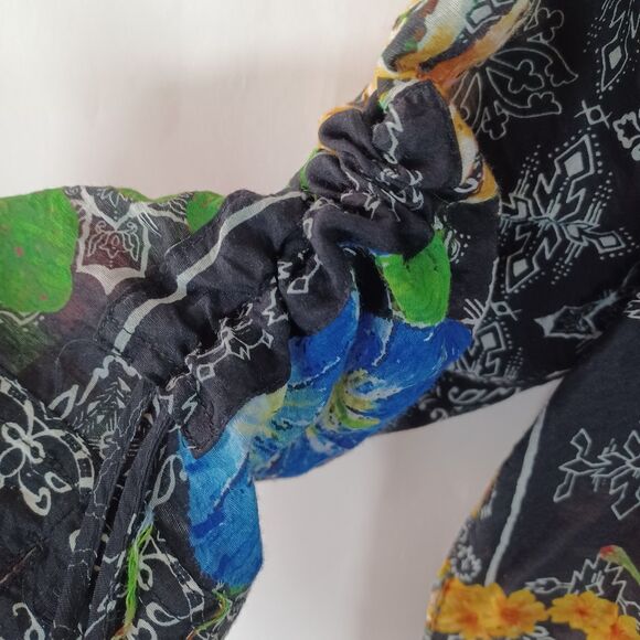 John Mark Top Womens Large Tunic Hummingbird Boho Artsy Floral Multicolor - Picture 8 of 10